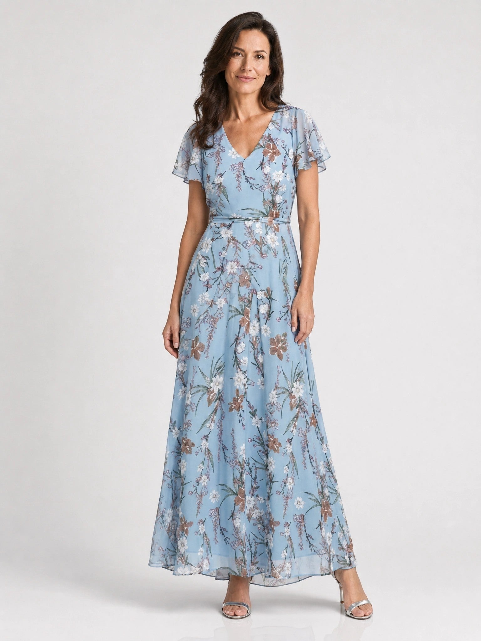 Robe maxi imprimé floral légère et fluide ourlet évasé pour femme