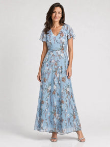 Robe maxi imprimé floral légère et fluide ourlet évasé pour femme