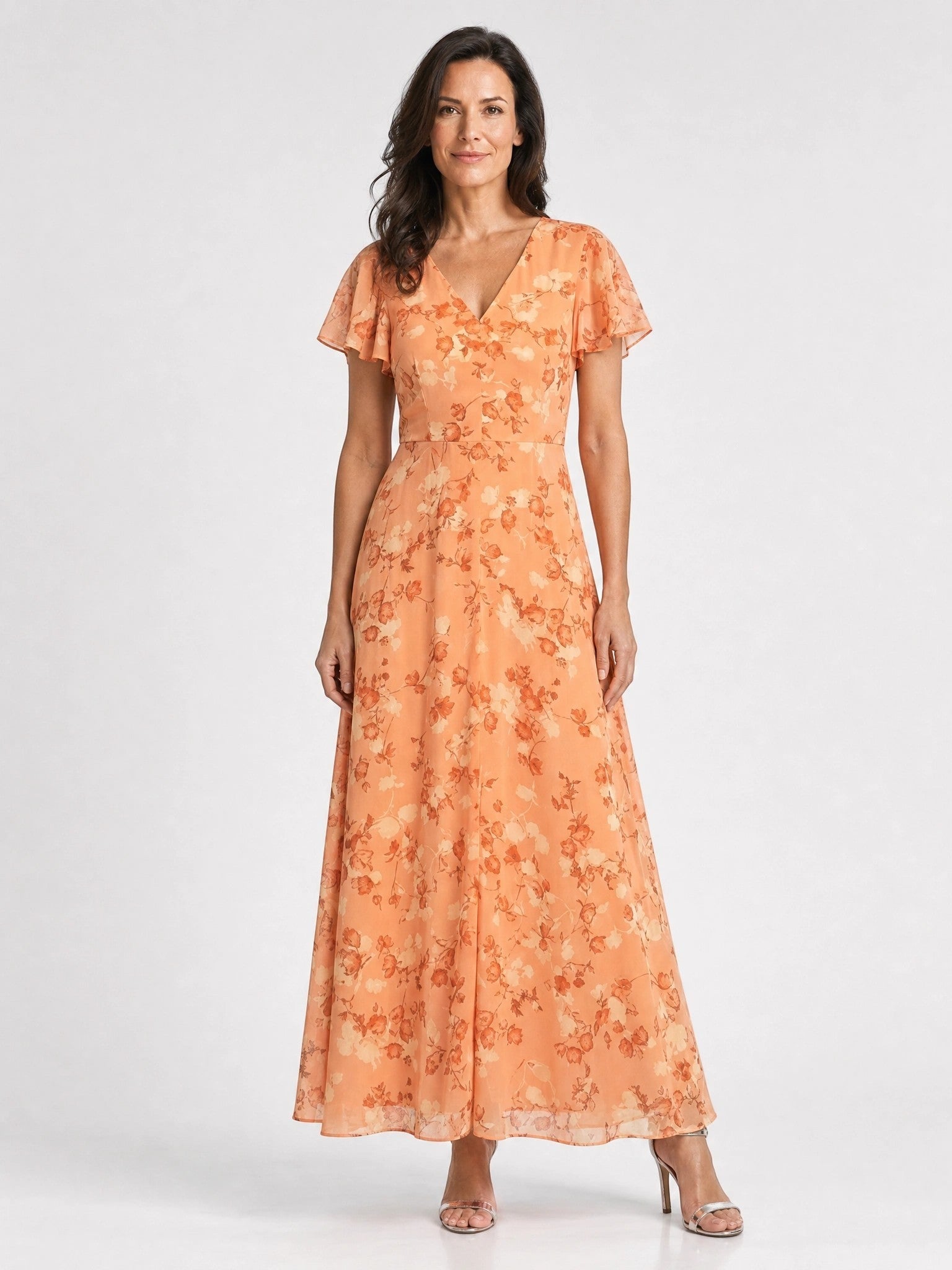 Robe maxi imprimé floral légère et fluide ourlet évasé pour femme