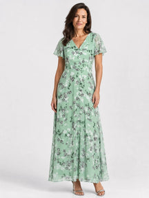 Robe maxi imprimé floral légère et fluide ourlet évasé pour femme