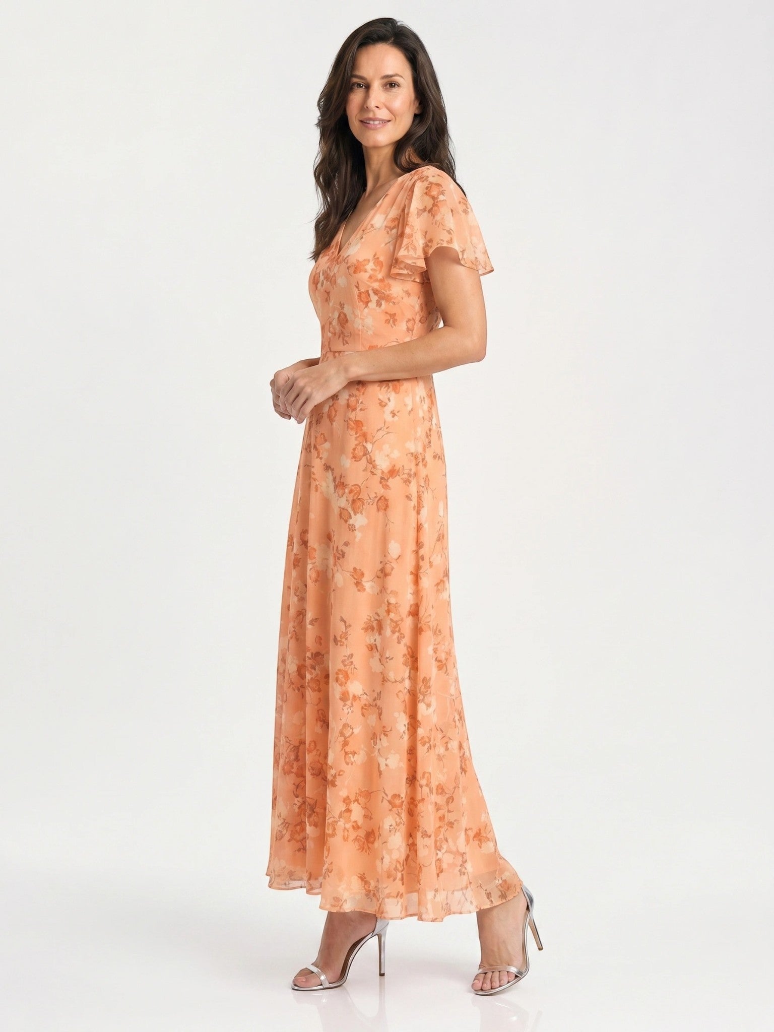 Robe maxi imprimé floral légère et fluide ourlet évasé pour femme