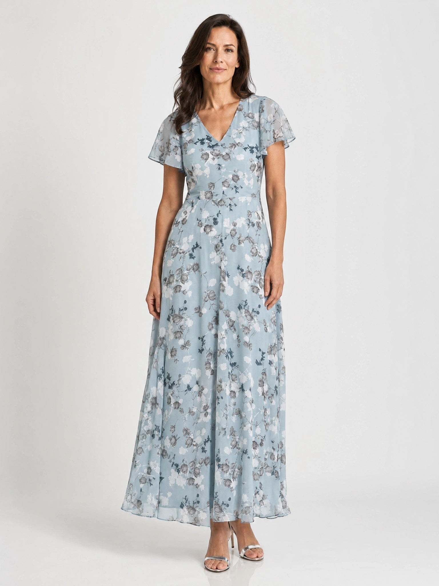 Robe maxi imprimé floral légère et fluide ourlet évasé pour femme