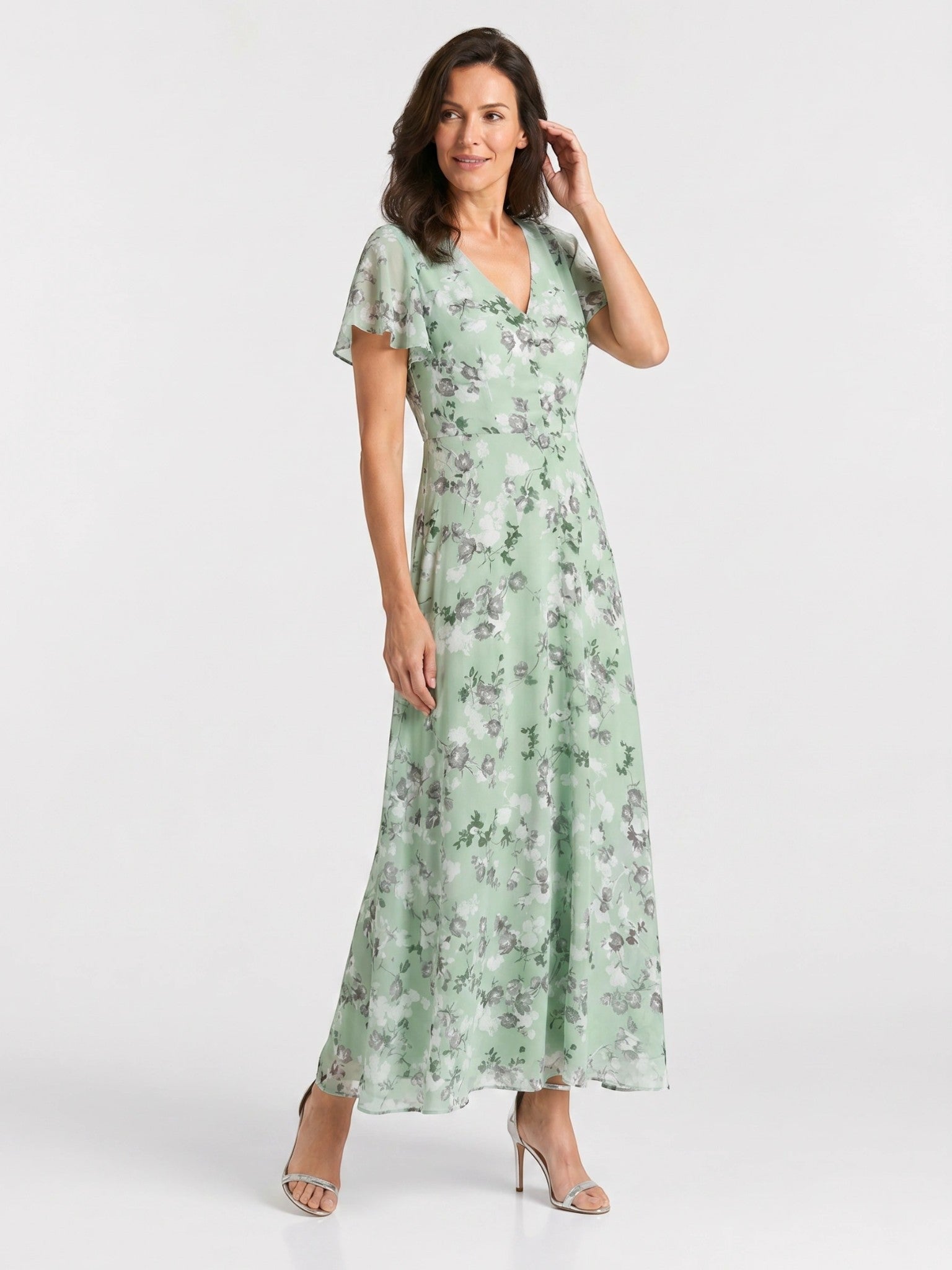 Robe maxi imprimé floral légère et fluide ourlet évasé pour femme