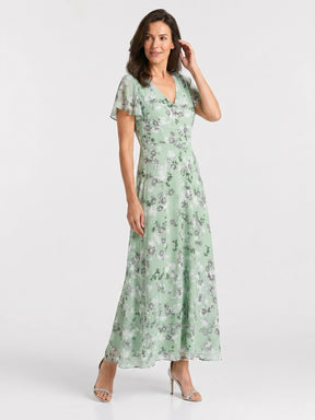 Robe maxi imprimé floral légère et fluide ourlet évasé pour femme