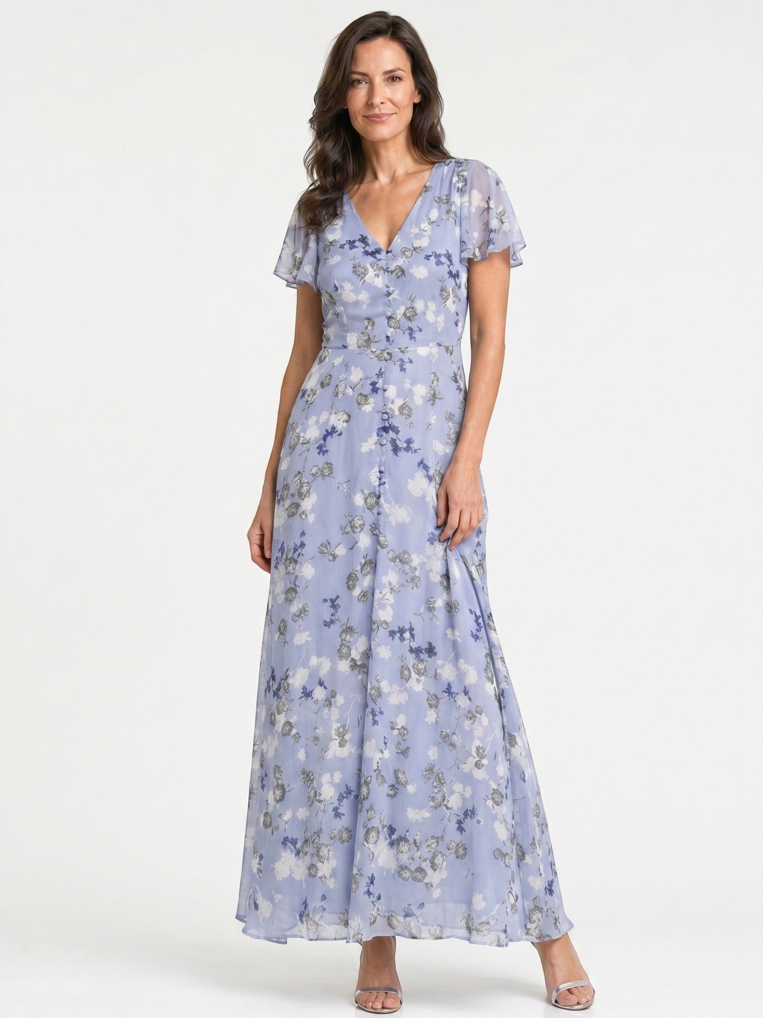 Robe maxi imprimé floral légère et fluide ourlet évasé pour femme