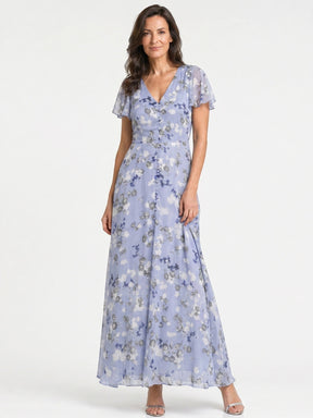 Robe maxi imprimé floral légère et fluide ourlet évasé pour femme