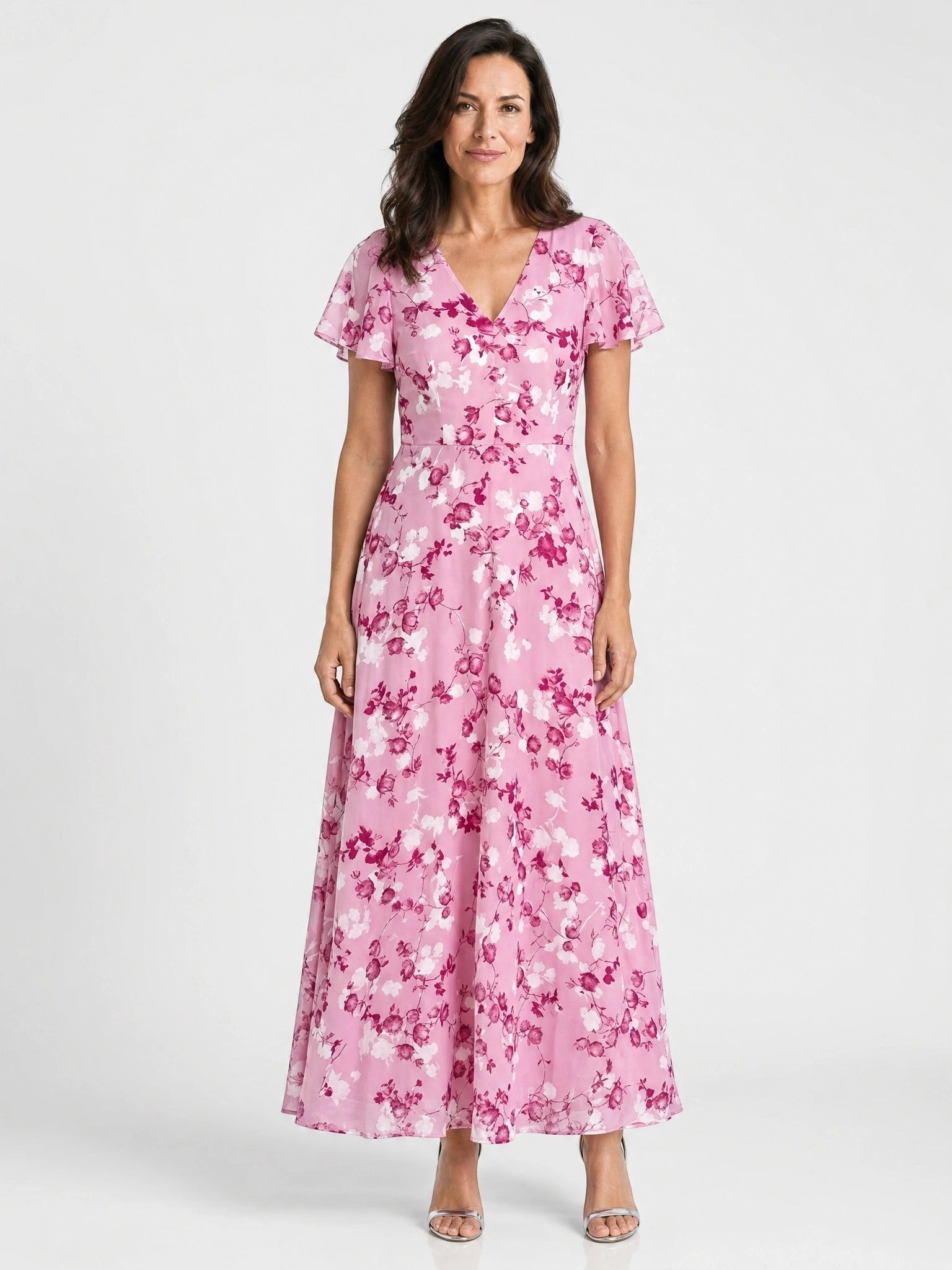 Robe maxi imprimé floral légère et fluide ourlet évasé pour femme
