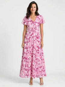 Robe maxi imprimé floral légère et fluide ourlet évasé pour femme