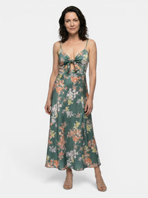 Robe midi imprimé floral découpe nœud devant toutes saisons femme