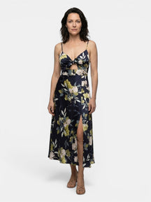 Robe midi imprimé floral découpe nœud devant toutes saisons femme