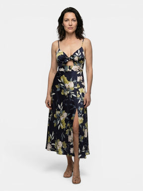 Robe midi imprimé floral découpe nœud devant toutes saisons femme