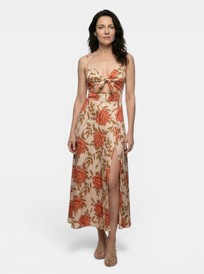Robe midi imprimé floral découpe nœud devant toutes saisons femme