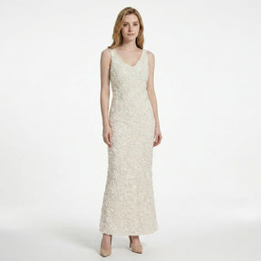 Robe mini texturée motif floral décolleté en V sans manches pour mariages