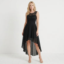 Robe fluide asymétrique sans manches femme élégante soirée longueur midi
