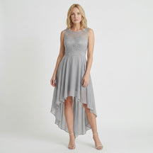 Robe fluide asymétrique sans manches femme élégante soirée longueur midi