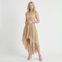 Robe fluide asymétrique sans manches femme élégante soirée longueur midi