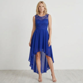 Robe fluide asymétrique sans manches femme élégante soirée longueur midi