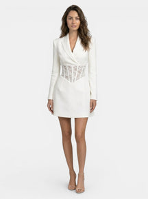 Robe mini corset en dentelle style blazer manches longues sophistiquée femme