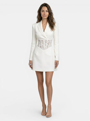Robe mini corset en dentelle style blazer manches longues sophistiquée femme