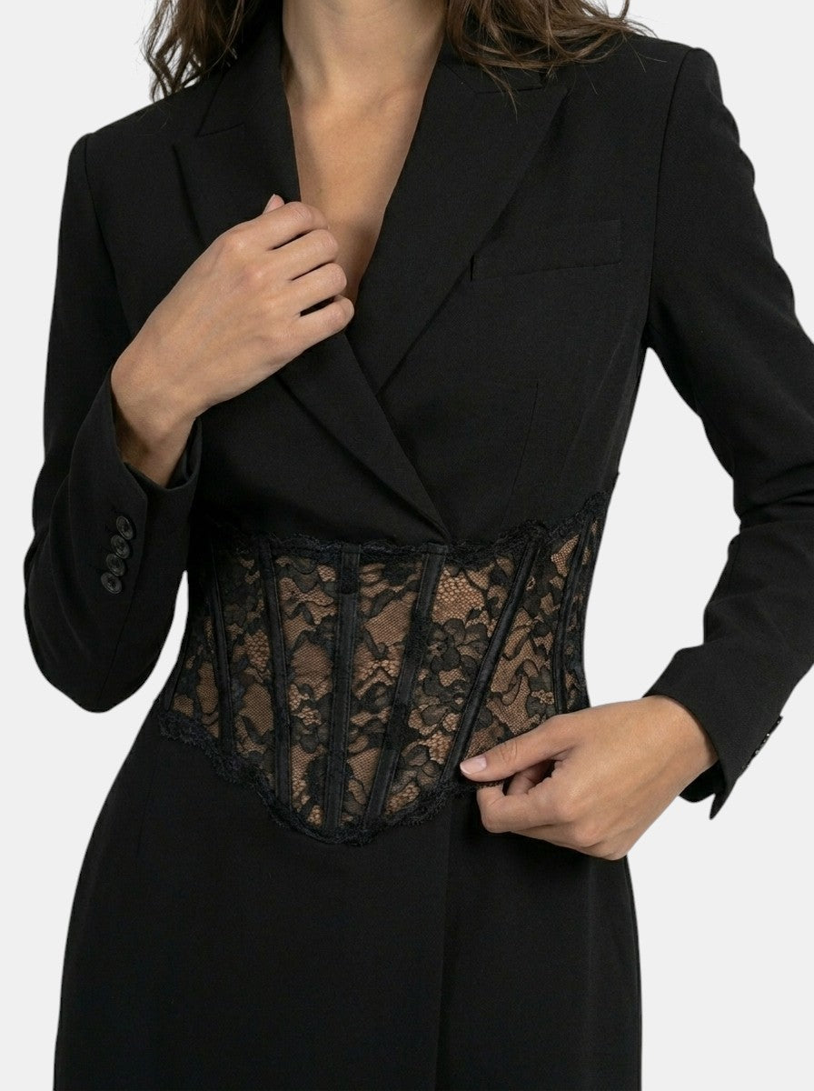 Robe mini corset en dentelle style blazer manches longues sophistiquée femme