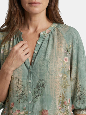 Blouse légère imprimé bohème col V manches longues décontractée femme