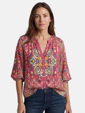 Blouse légère imprimé bohème col V manches longues décontractée femme