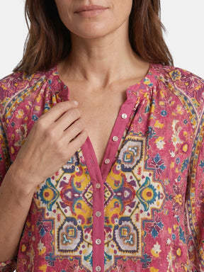 Blouse légère imprimé bohème col V manches longues décontractée femme