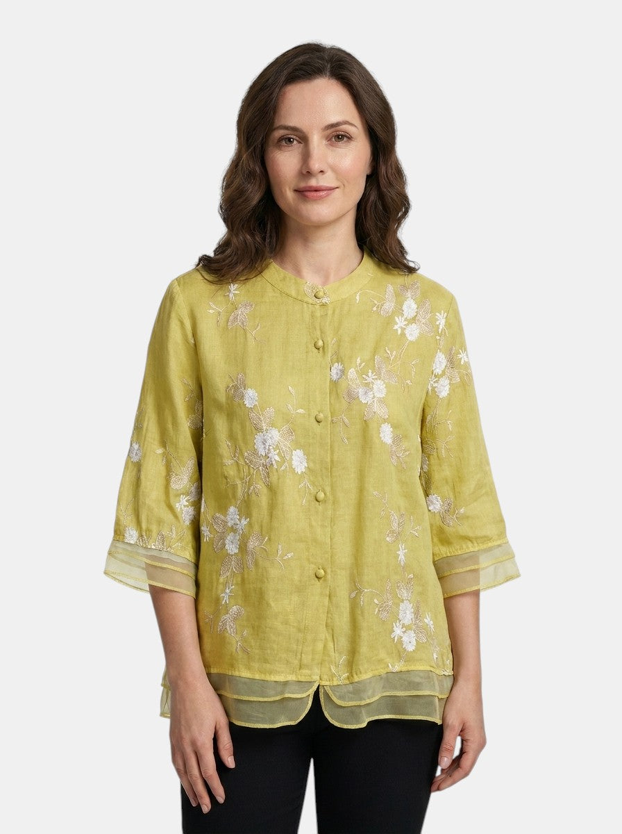 Blouse en coton légère broderies florales femme coupe ample estivale chic