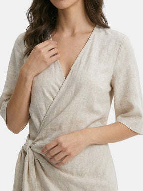 Robe mini portefeuille en mélange de lin ourlet asymétrique femme légère été