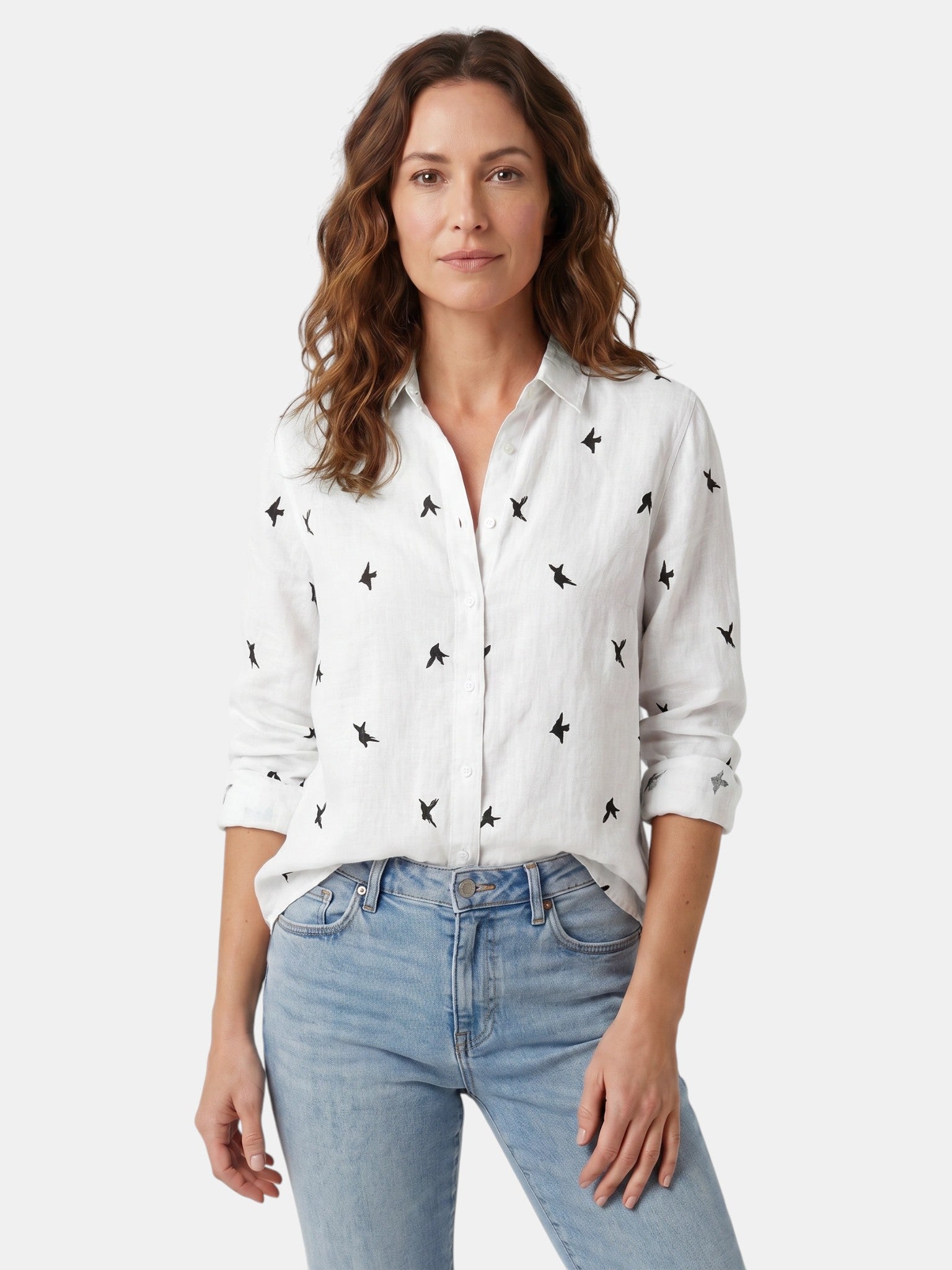 Chemise en lin légère boutonnée col lavallière coupe décontractée femme