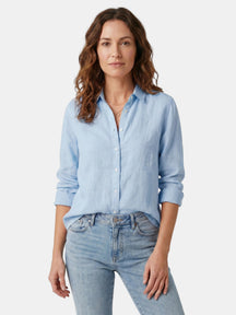 Chemise en lin légère boutonnée col lavallière coupe décontractée femme