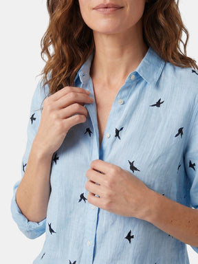 Chemise en lin légère boutonnée col lavallière coupe décontractée femme