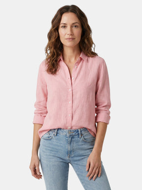 Chemise en lin légère boutonnée col lavallière coupe décontractée femme