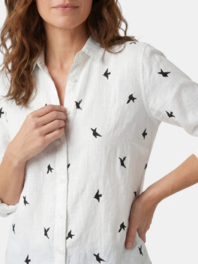Chemise en lin légère boutonnée col lavallière coupe décontractée femme