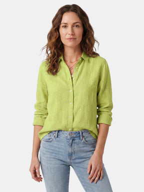 Chemise en lin légère boutonnée col lavallière coupe décontractée femme