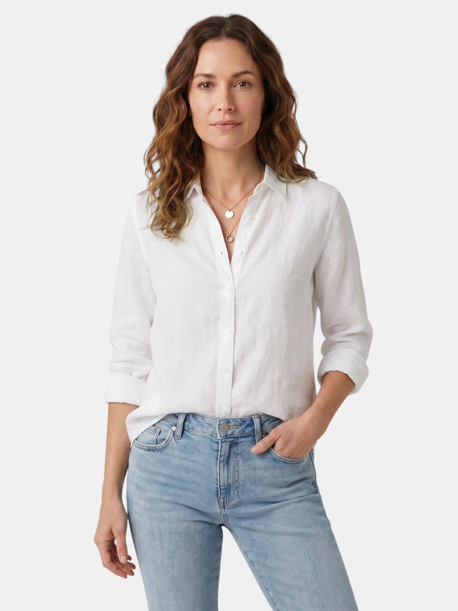 Chemise en lin légère boutonnée col lavallière coupe décontractée femme