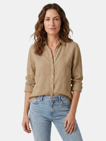 Chemise en lin légère boutonnée col lavallière coupe décontractée femme