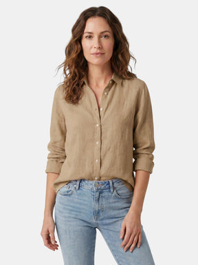 Chemise en lin légère boutonnée col lavallière coupe décontractée femme
