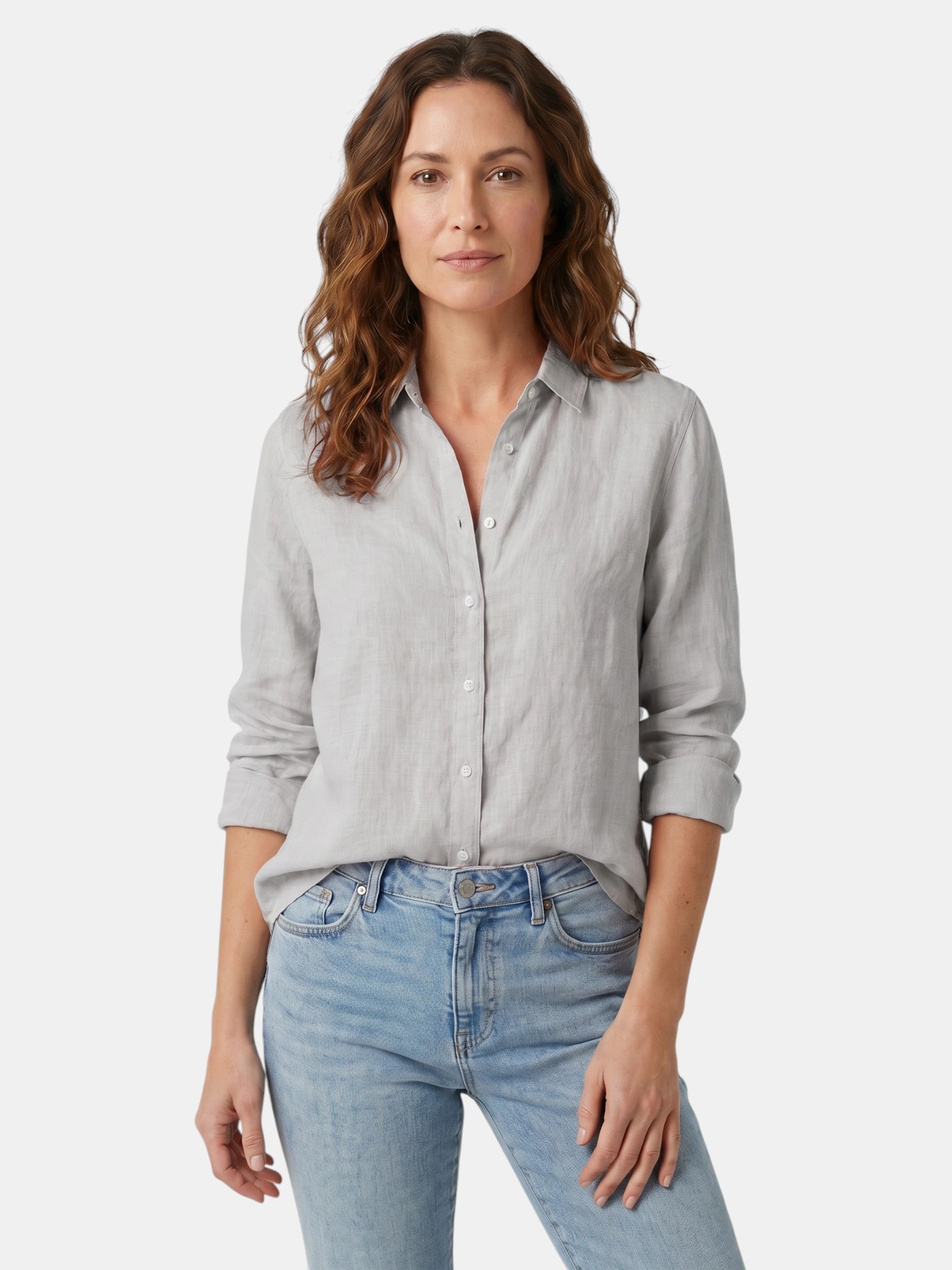 Chemise en lin légère boutonnée col lavallière coupe décontractée femme