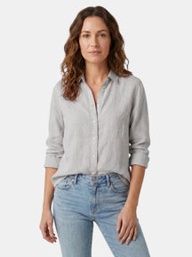 Chemise en lin légère boutonnée col lavallière coupe décontractée femme