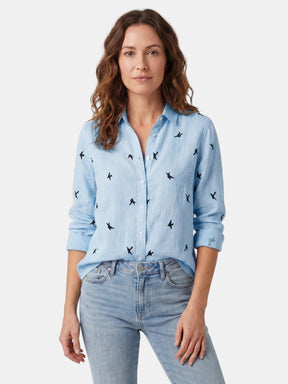 Chemise en lin légère boutonnée col lavallière coupe décontractée femme