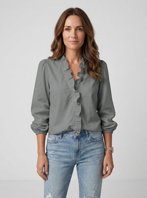 Blouse légère femme encolure volantée manches bouffantes style romantique féminin