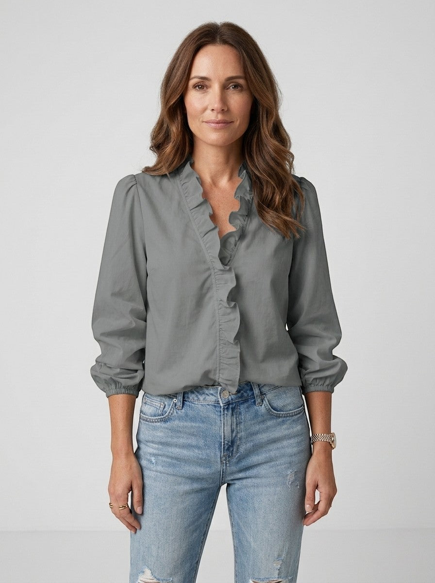 Blouse légère femme encolure volantée manches bouffantes style romantique féminin