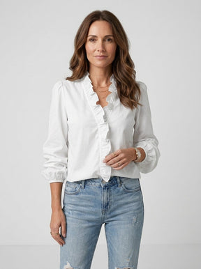 Blouse légère femme encolure volantée manches bouffantes style romantique féminin