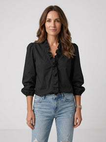 Blouse légère femme encolure volantée manches bouffantes style romantique féminin