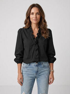 Blouse légère femme encolure volantée manches bouffantes style romantique féminin