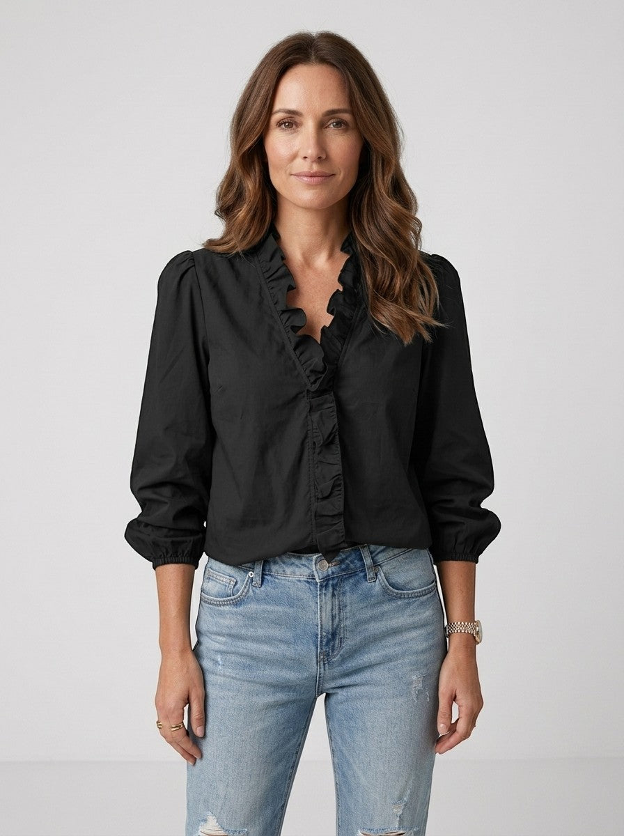 Blouse légère femme encolure volantée manches bouffantes style romantique féminin