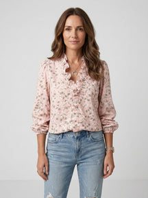 Blouse légère femme encolure volantée manches bouffantes style romantique féminin