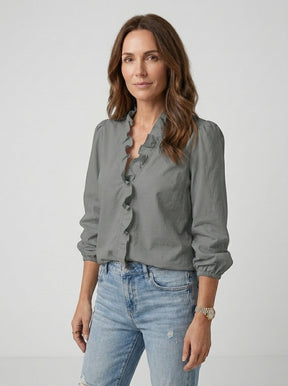 Blouse légère femme encolure volantée manches bouffantes style romantique féminin