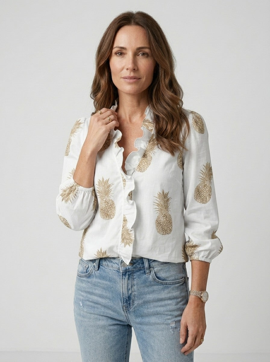 Blouse légère femme encolure volantée manches bouffantes style romantique féminin